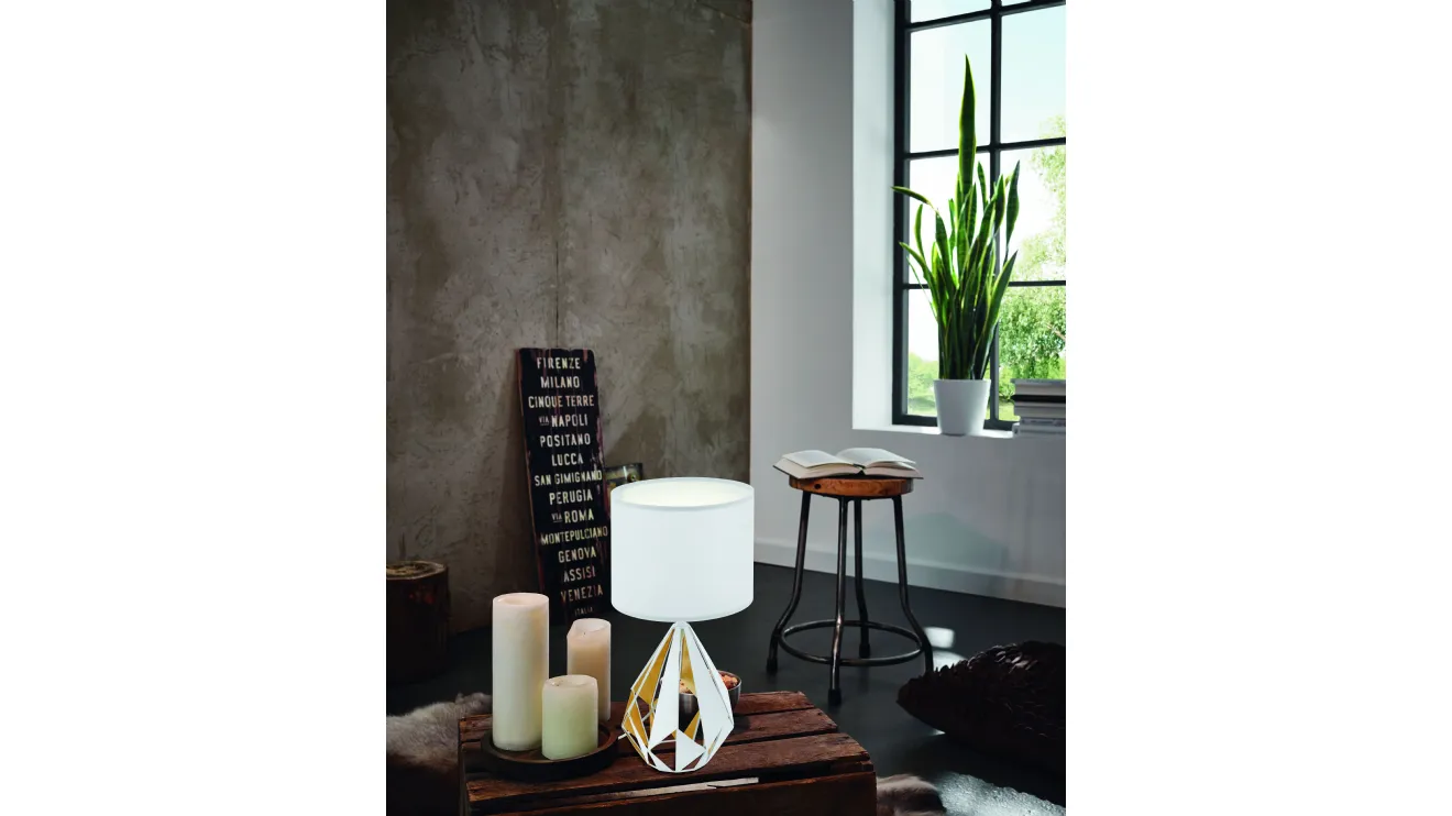 Lampada da tavolo in tessuto con base in metallo colore bianco e rame Carlton 5 di Eglo