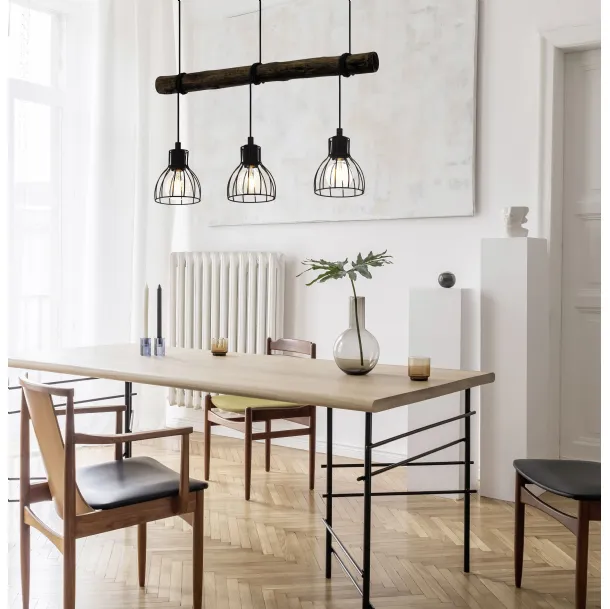 Lampada a sospensione in legno e metallo Horningtops di Eglo
