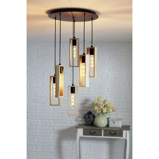 Lampada a sospensione con diffusore in legno e struttura in metallo Littleton di Eglo