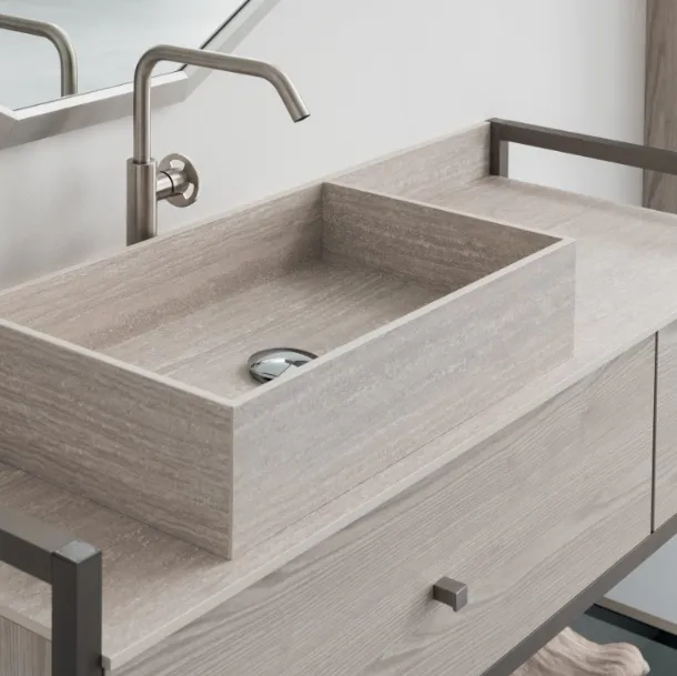 Mobile Bagno da appoggio in nobilitato effetto legno con piano e lavabo in HPL B201 BD022 di Compab