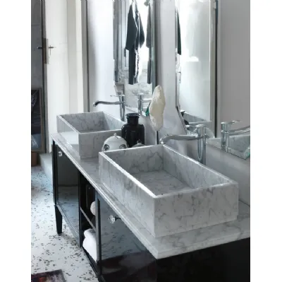 Mobile Bagno da appoggio in laccato lucido con doppio lavabo in marmo bianco di Carrara DIAMANTE DM25 di Compab