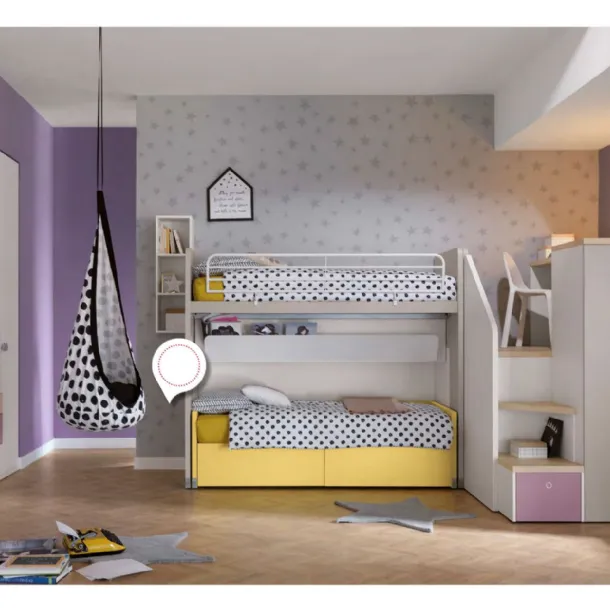 Cameretta con scrivania nella parte superiore e cabina armadio in quella inferiore Alpha Letto a Soppalco G040 di Doimo Cityline