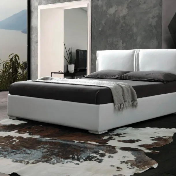 Letto in ecopelle con testiera e box contenitore Asia di Ergogreen