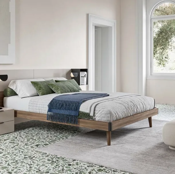 Letto matrimoniale GL02 Turca Puzzle finitura Noce e Nuvola di Marka Total Living