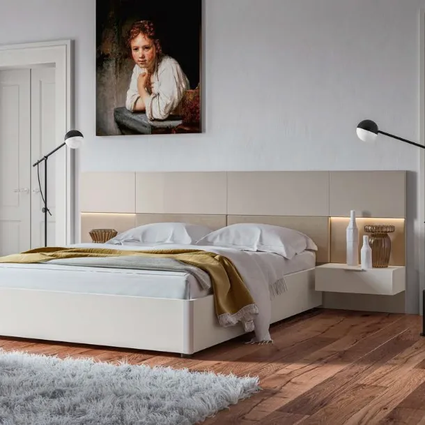 Letto con testiera GL03 Turca Puzzle finitura Perla e Beige di Marka Total Living