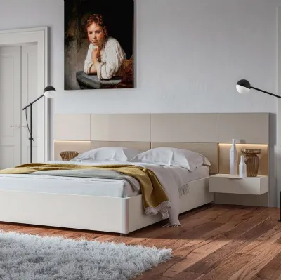 Letto con testiera GL03 Turca Puzzle finitura Perla e Beige di Marka Total Living