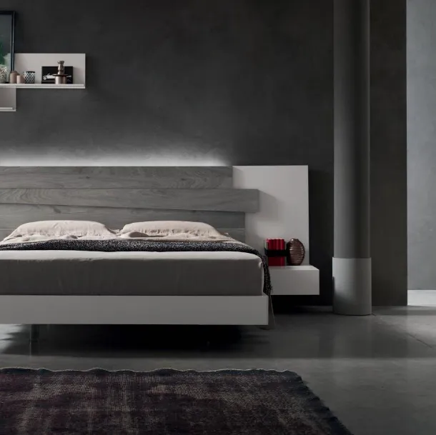 Letto Scudo giroletto melaminico con testiera boiserie di doghe in Rovere di Maronese Acf