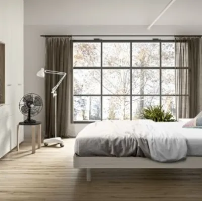 Letto RK504 Wolly con gambe in legno e con contenitore di Marka Total Living