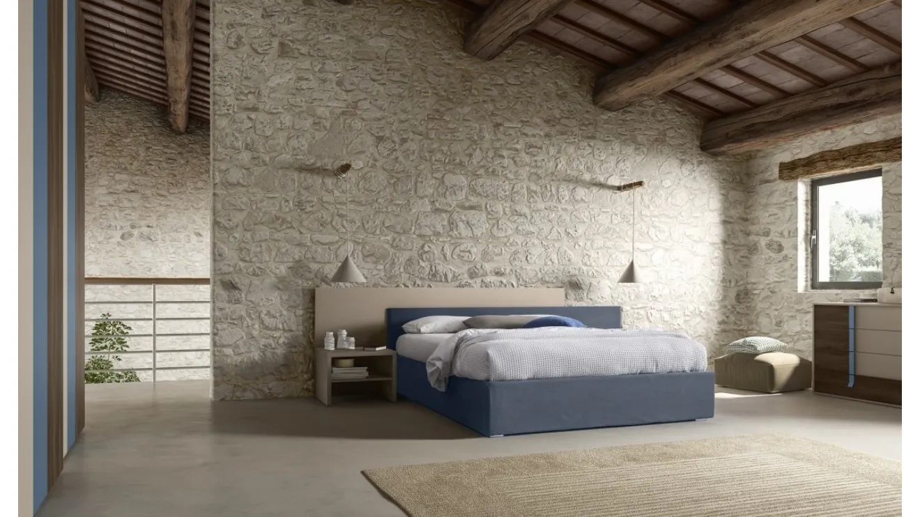 Letto RK511 Ravel con turca imbottito con contenitore di Marka Total Living