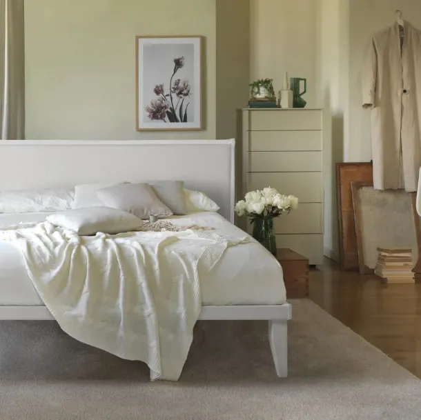 Letto con testiera imbottita in tessuto e rete in legno Smart Ergogreen