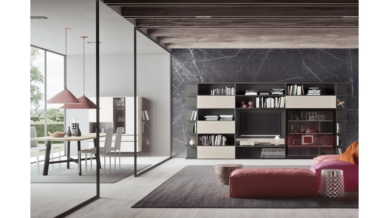 Libreria a muro componibile in laccato opaco Comp 13 di Mab