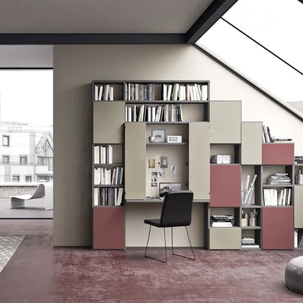 Libreriaa muro componibile in laccato opaco Sistema 17 di Mab