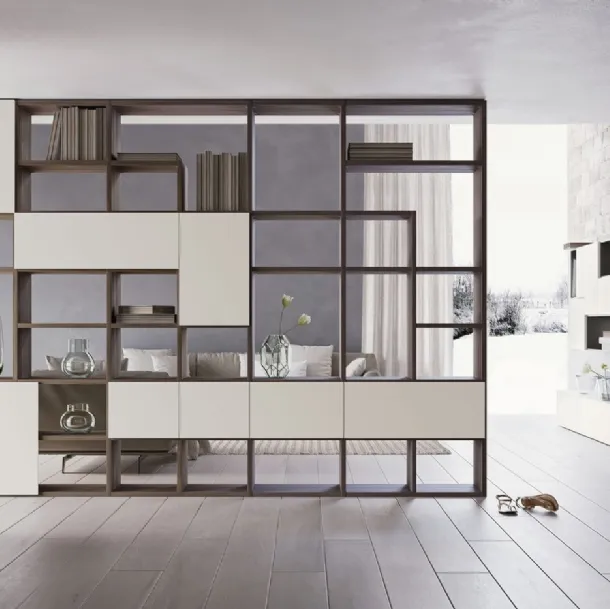 Libreria Composizione M03 in melaminico Perla e Forestal Dark di Marka Total Living