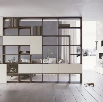 Libreria Composizione M03 in melaminico Perla e Forestal Dark di Marka Total Living