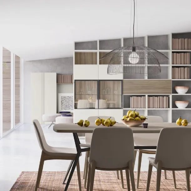 Libreria componibile Composizione M06 in melaminico Perla e Forest Brown di Marka Total Living
