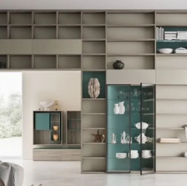 Libreria M-01 in legno con vetro trasparente di Marka Total Living