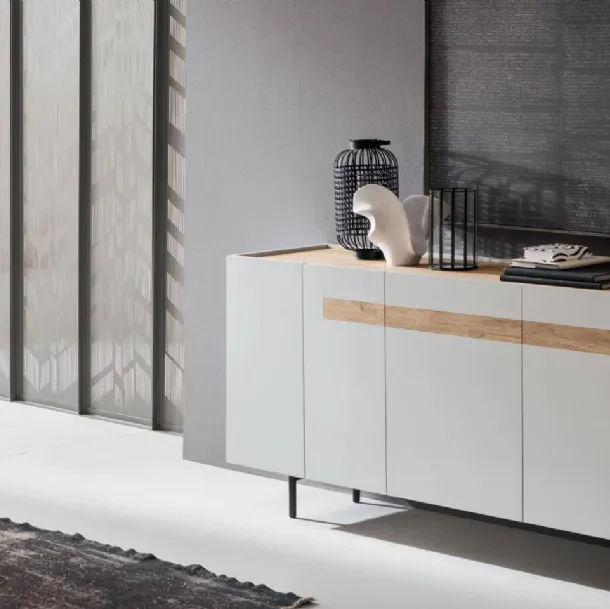 Madia Gilda GL002 finitura Bianco con top e inserto in Rovere Nodato di Maronese Acf