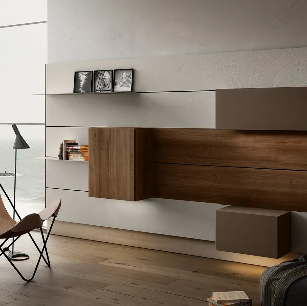Mobile sospeso Living 01 in Noce e laccato opaco di Arredo3