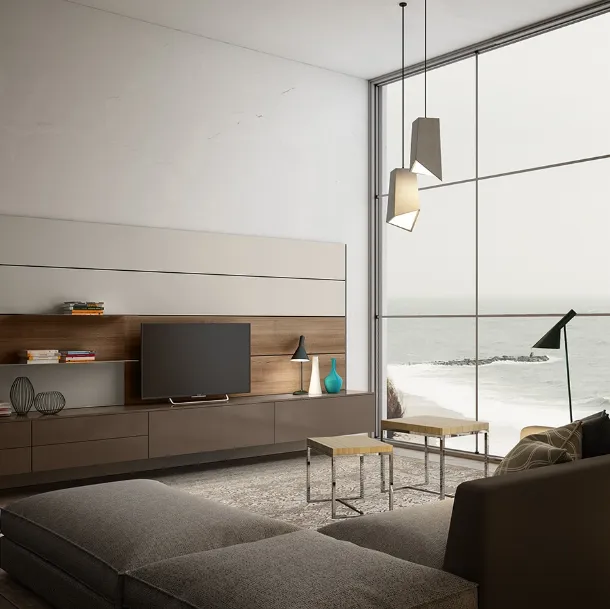 Parete Attrezzata sospesa in laccato lucido Living 01 di Arredo3