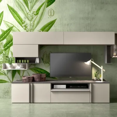 Parete Attrezzata in laccato opaco con top in finitura brown marble di Mab