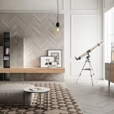 Parete Attrezzata Living 05 in Rovere e Pietra di Arredo3