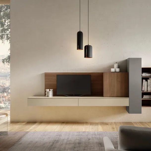 Parete Attrezzata Living 08 in laccato opaco e legno di Arredo3