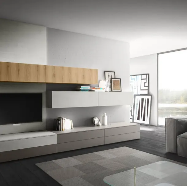 Parete Attrezzata Living 11 in laccato opaco e Rovere biondo di Arredo3