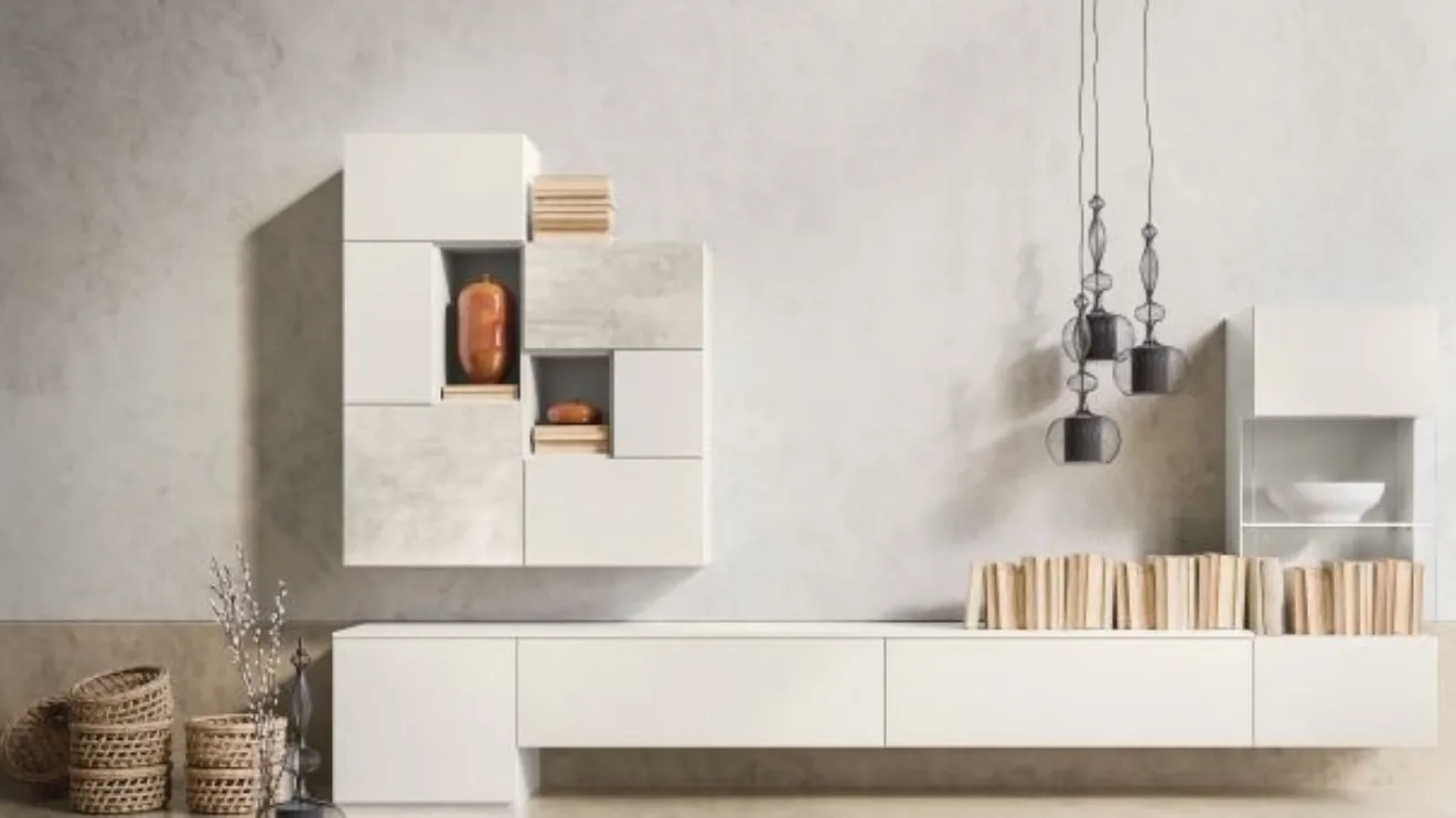 Parete Attrezzata M-08 in legno e calce di Marka Total Living
