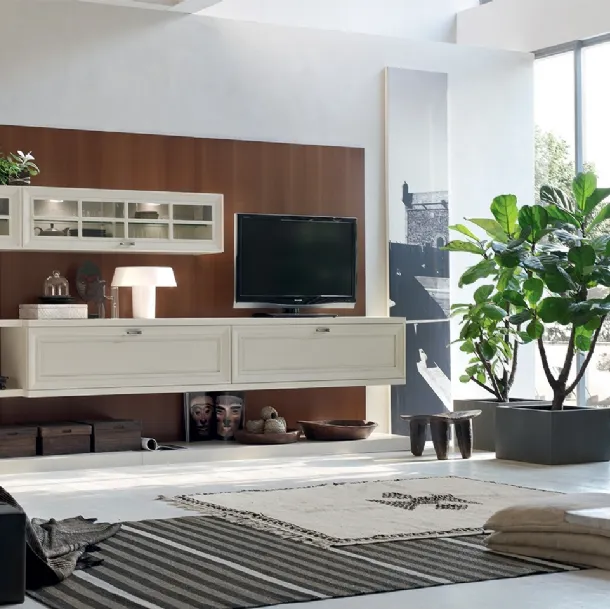 Parete Attrezzata Murano MU455 con boiserie Noce e mobile finitura Panna di Maronese Acf