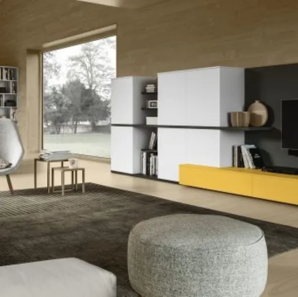 Parete Attrezzata RF106 Day in legno e finiture in antracite di Marka Total Living