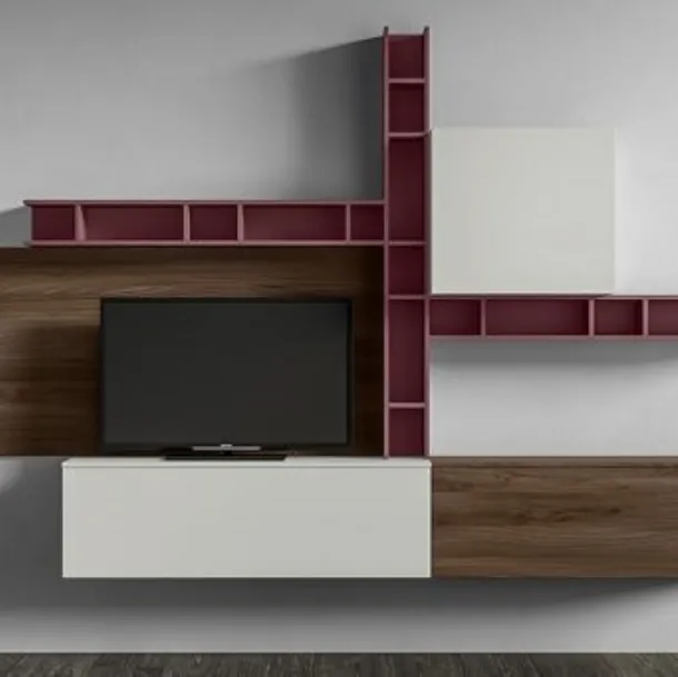 Parete Attrezzata RF108 Day in legno laccato di Marka Total Living