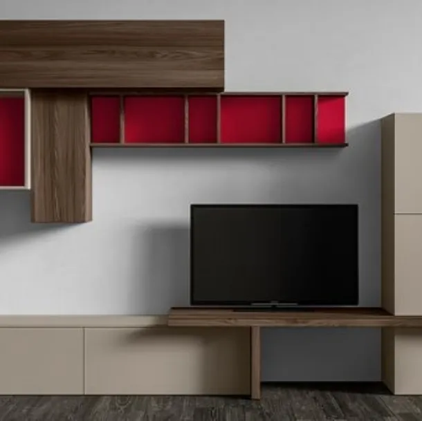 Parete Attrezzata RF111 Day in legno laccato di Marka Total Living