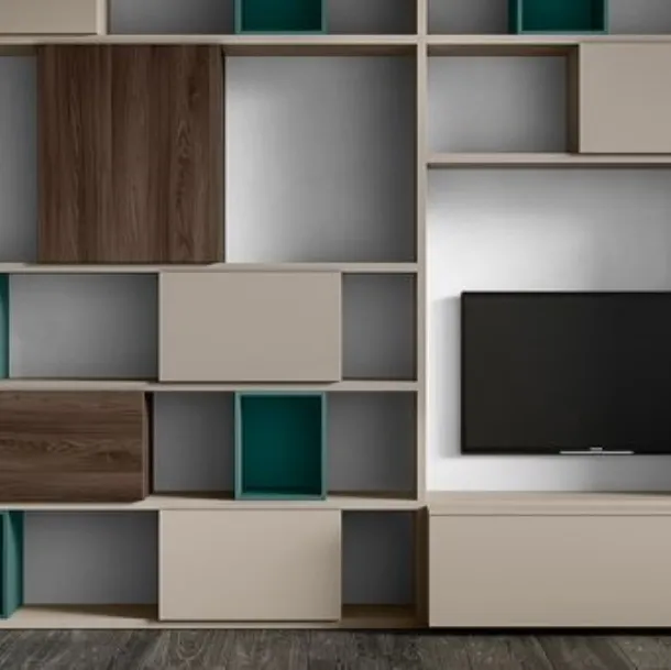 Parete Attrezzata RF117 Day in legno laccato di Marka Total Living