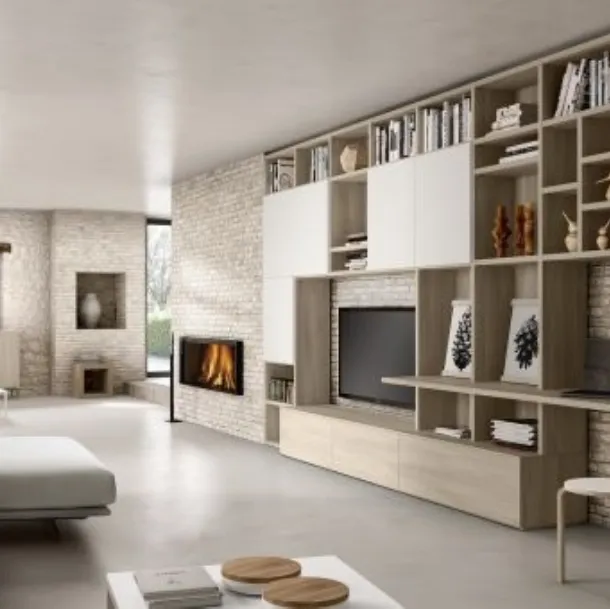 Parete Attrezzata RF506 Time in legno laccato di Marka Total Living