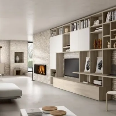 Parete Attrezzata RF506 Time in legno laccato di Marka Total Living