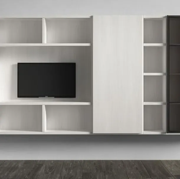 Parete Attrezzata RF511 Time in legno laccato con vetro fumè di Marka Total Living
