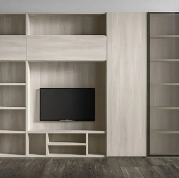 Parete Attrezzata RF512 Time in legno e con vetro fumè di Marka Total Living