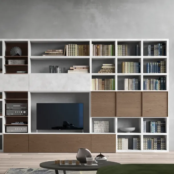 Parete Attrezzata Spalla SA2222 in Rovere Grigio e melaminico Cemento Grigio di Maronese Acf