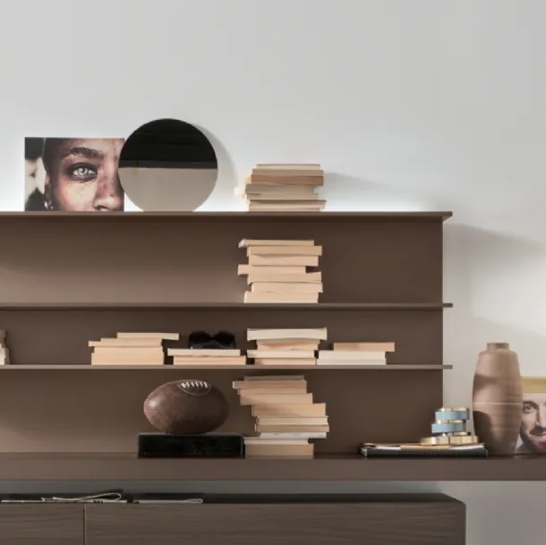 Parete Attrezzata Unix SU2112 in melaminico Rovere Thea e laccato opaco Bronzo, Castagno di Maronese Acf