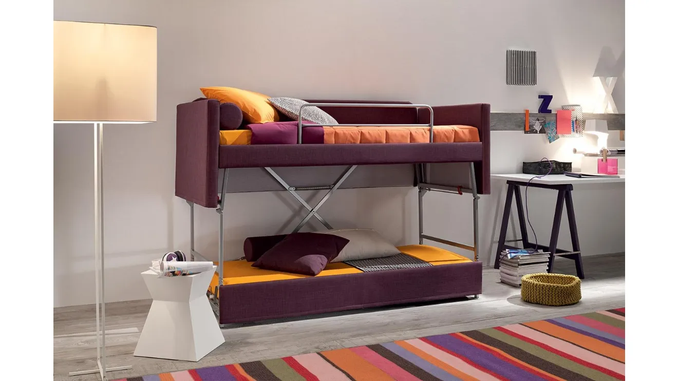 Divano Letto in tessuto che si trasforma in due letti a castello Hans di Felis