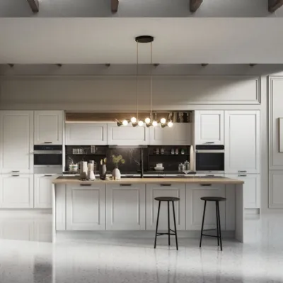 Cucina Classica Asolo in Frassino laccato a poro aperto Siberia e top in ceramica effetto marmo di Arredo3