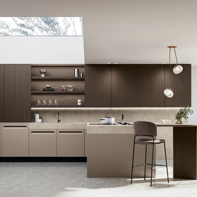 Cucina Moderna con penisola Tekna 02 in pet e noce di Arredo3