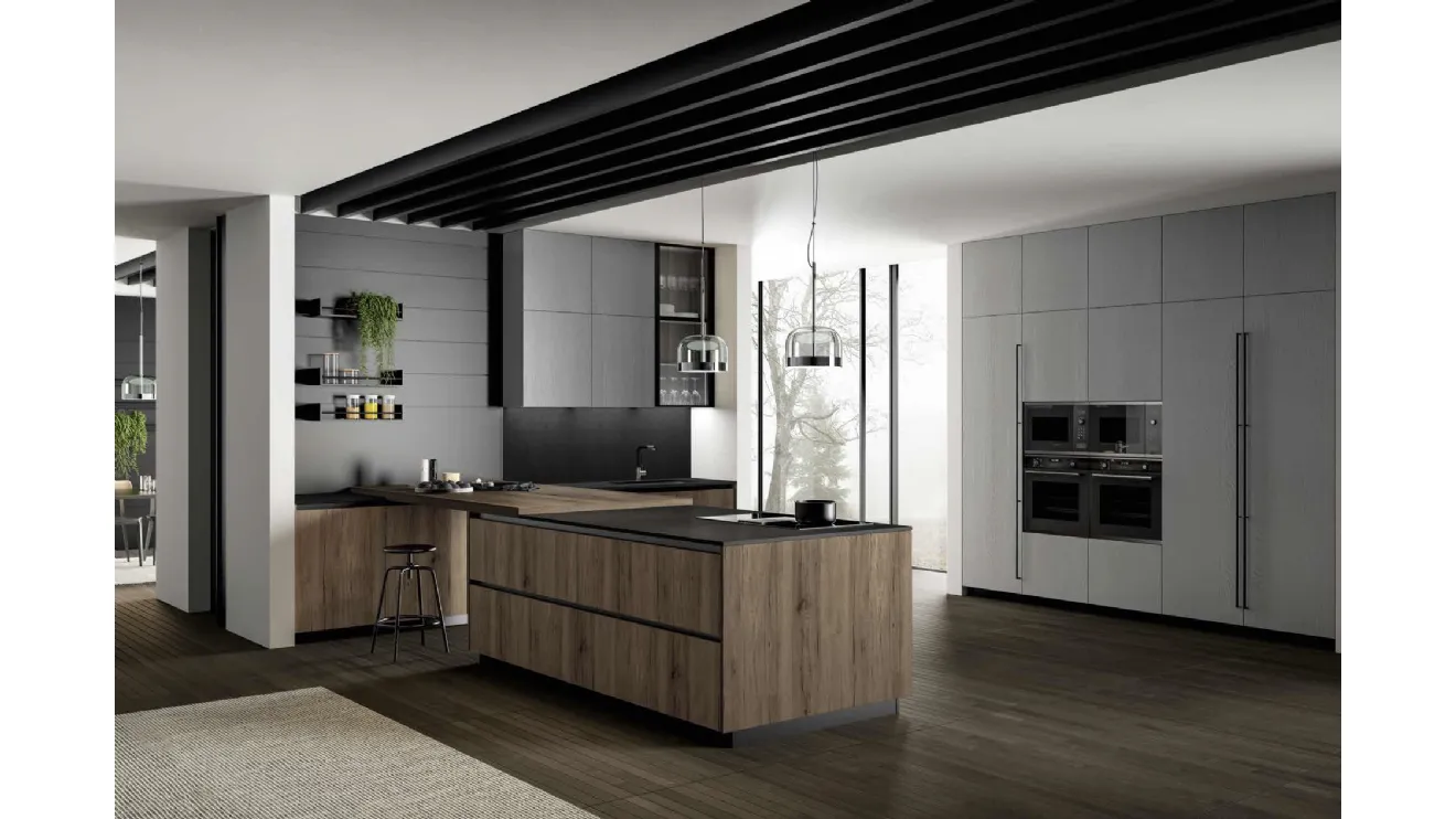 Cucina Moderna in rovere con penisola Asia 03 di Arredo3