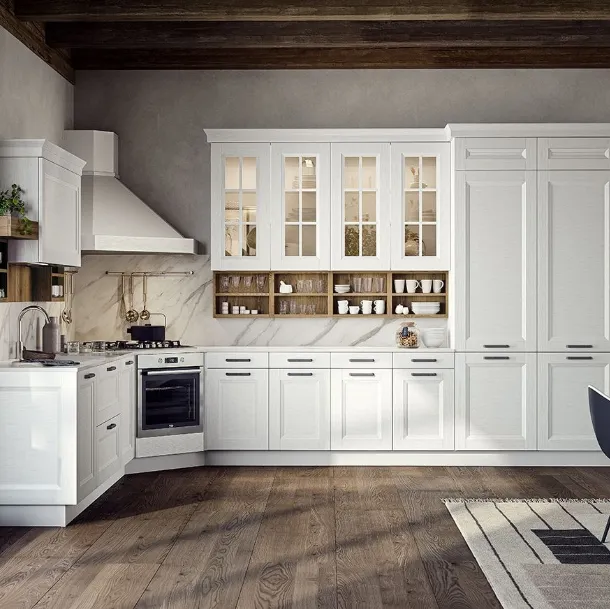Cucina Moderna angolare Asia in materico laccato bianco segnale di Forma la cucina