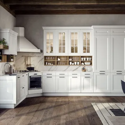 Cucina Moderna angolare Asia in materico laccato bianco segnale di Forma la cucina