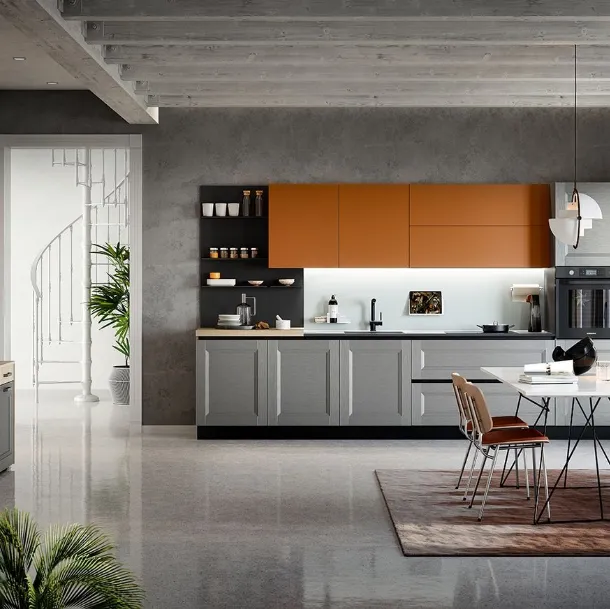 Cucina Moderna lineare Asia in materico laccato grigio e laccato opaco cuoio medio di Forma la cucina