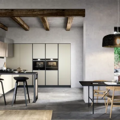 Cucina Moderna con penisola Colibrì Gola Blues finitura nobilitato corda e rovere polvere di Forma la cucina