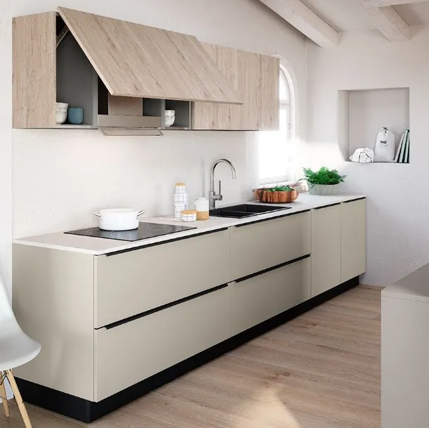 Cucina Moderna lineare Colibrì Intra in finitura corda e rovere grano di Forma la cucina