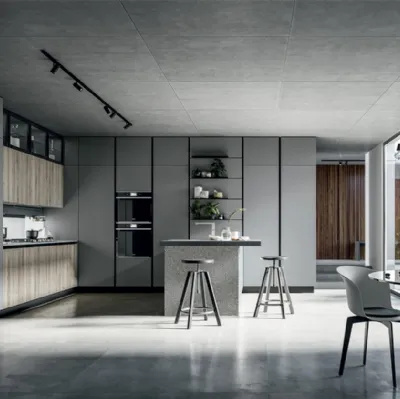 Cucina Moderna Round con Isola in laminato Rovere grano e Pet Selenio Matt di Arredo3