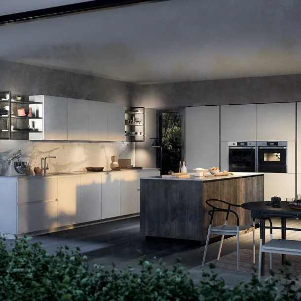 Cucina Moderna lineare Trend 30 in finitura talco seta di Forma la cucina